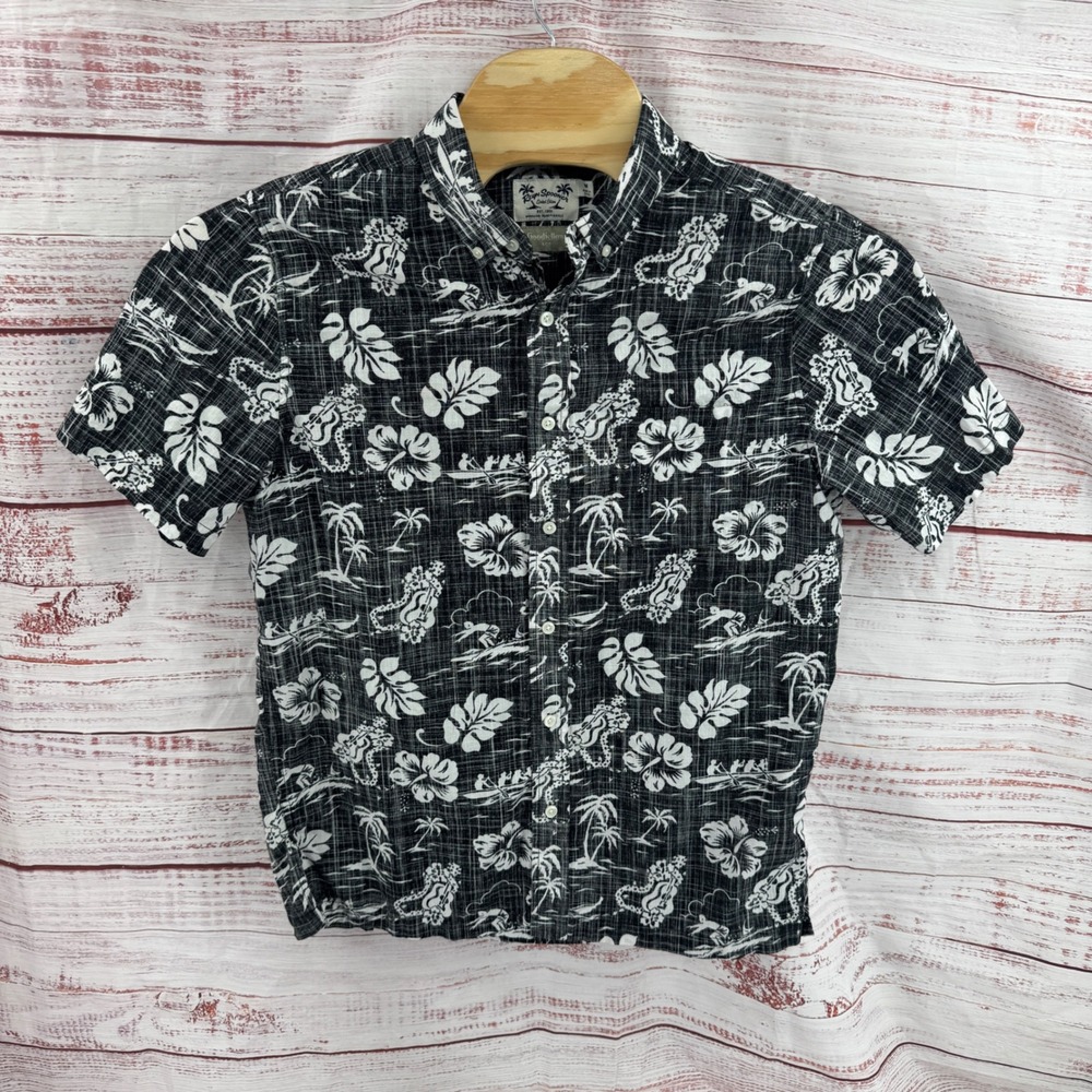 Reyn Spooner Hawaiian Shirt Mens Medium Floral Hibiscus Guitar Limited Edition